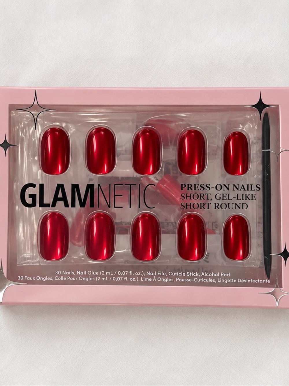 Glamnetic Short Round Press-On Nails in Metallic Red - New / Unopened Box